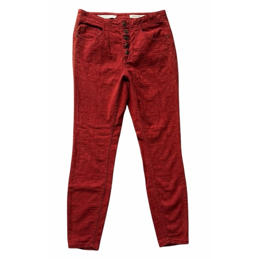 Pilcro And The Letterpress Floral High Rise Skinny Pants Red Women's Size 28